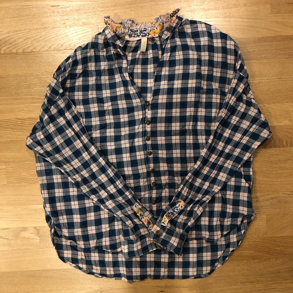 Pilcro (Anthropologie) Blue and Pink Plaid Button-Up Shirt